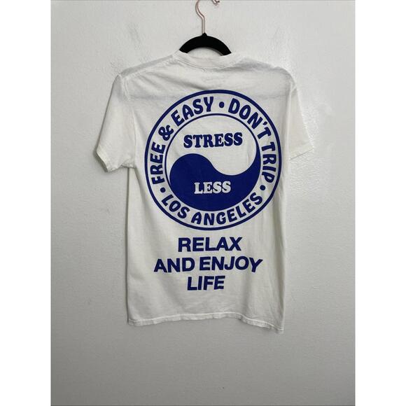 Lifesaver Tee Free & Easy white blue graphic print relax & enjoy life size S - Picture 4 of 7